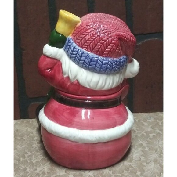 "Santa Claus" cookie jar 9" tall Vintage Santa sitting with gift bag ceramic EUC - Picture 3 of 7
